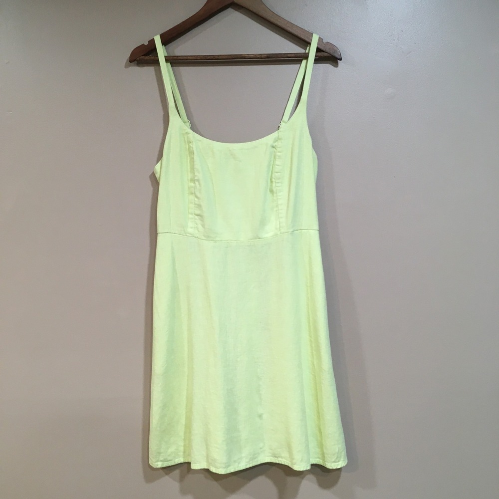 Old Navy Linen Blend Mini Sundress Womens M Lime Green Summer Cottage Coastal